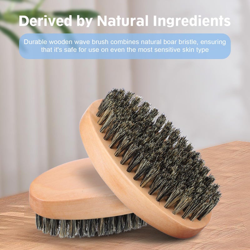 KFHENSOMR 360 Curved Wave Brush for Men, Hard Palm Wave Hair Brushes Wave Styler for Laying Down 360 Waves, Made with Wood Mix Nature Boar Bristle Brush for Cultivating Beards, Hair Waves, and Wolfing - Image 3